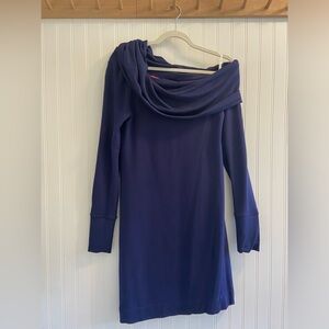 Lilly Pulitzer Dress Long Sleeve Off The Shoulder Solid Navy Blue Modal Soft S